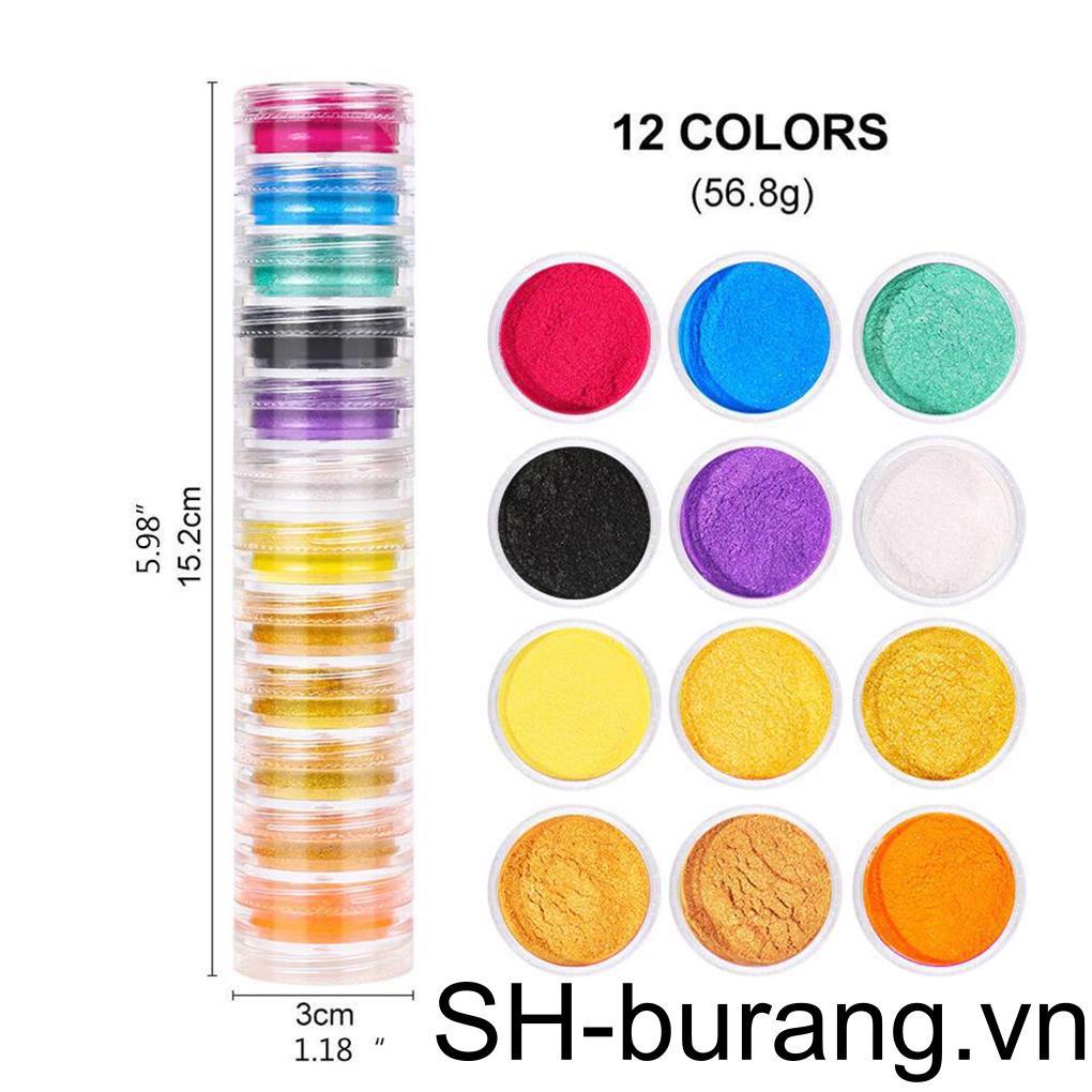 Bột Dạ Quang 12 Màu Lấp Lánh Dùng Trang Trí Móng Tay / Cơ Thể Nghệ Thuật Tại Nhà /