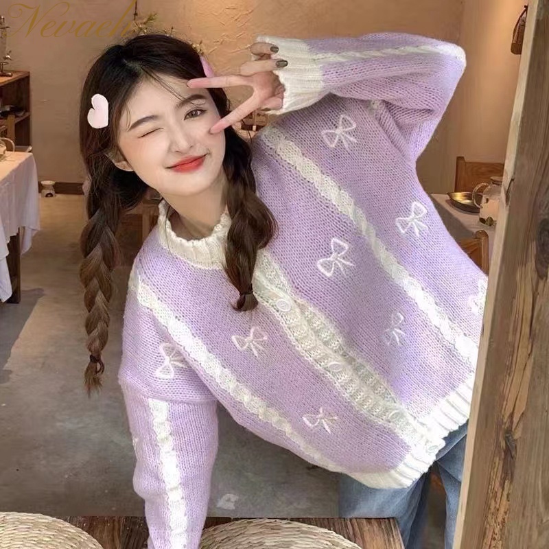 Áo Khoác Cardigan Dệt Kim Dáng Rộng Mềm Mại Thêu Họa Tiết Xinh Xắn