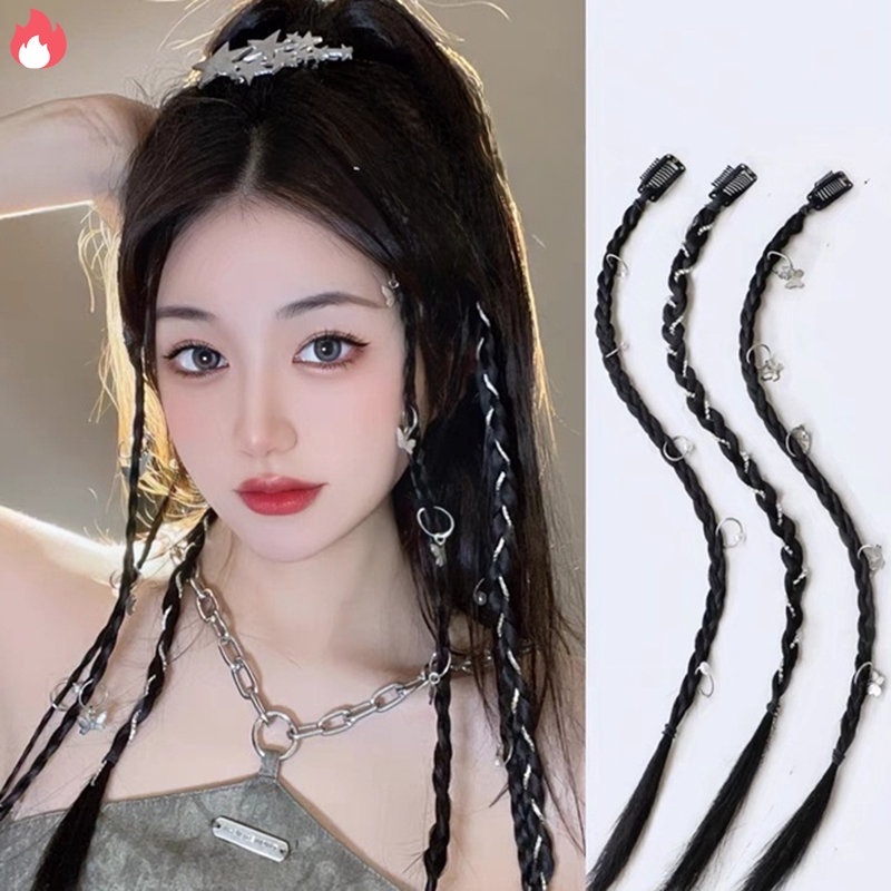 (12 mẫu) 1 lọn tóc giả tết sẵn dạng kẹp cài khoen chữ thập, trái tim, đủ hình ngộ nghĩnh phong cách RYVN