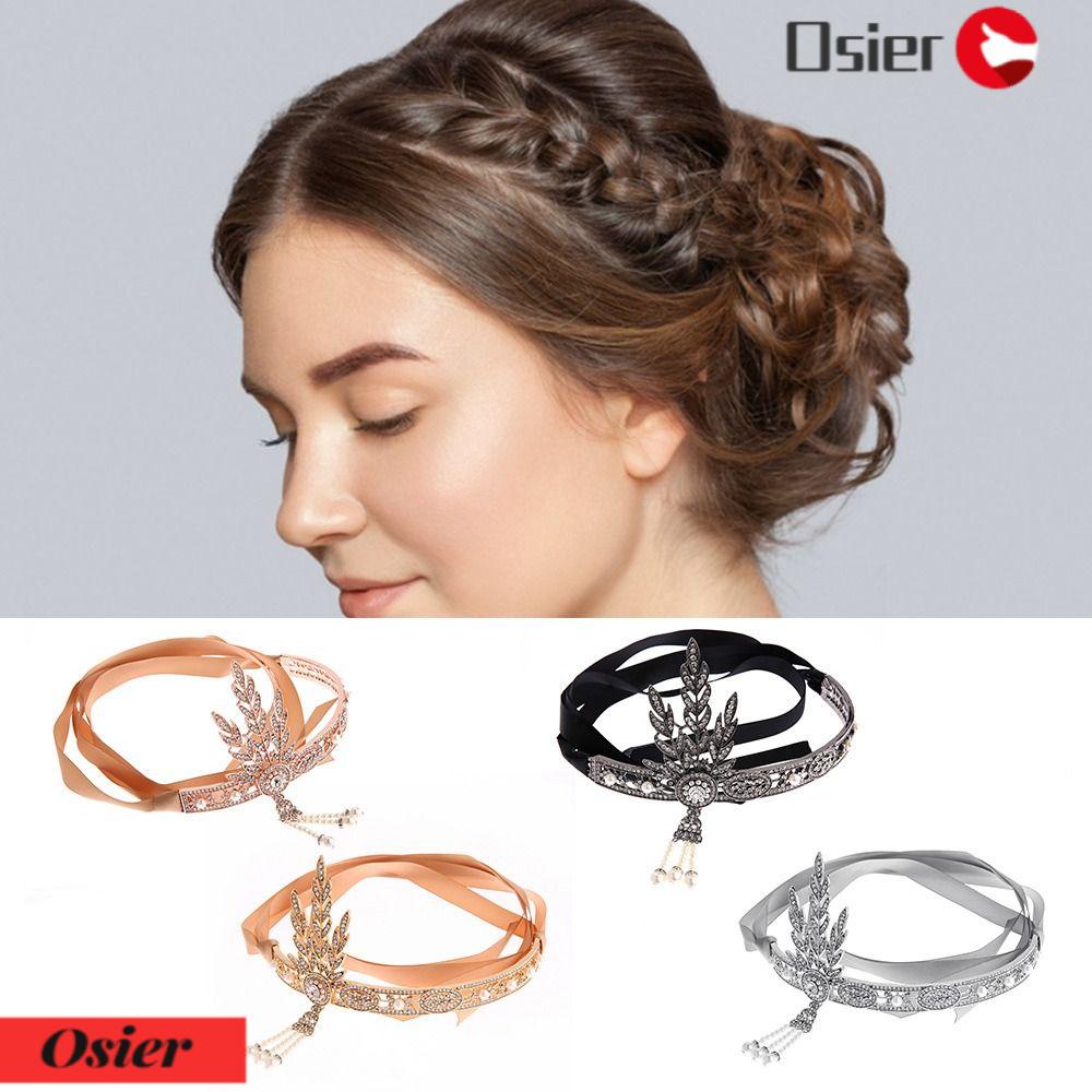 OSIER1 Băng Đô Cài Tóc Hình Lá Đính Pha Lê Có Tua Rua Cho Đám Cưới