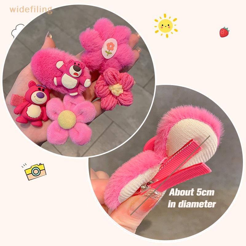 Set 8 / 10 Kẹp Tóc Hình Gấu / Dâu Tây Phủ Lông Thời Trang Mùa Đông Xinh Xắn Cho Bé Gái