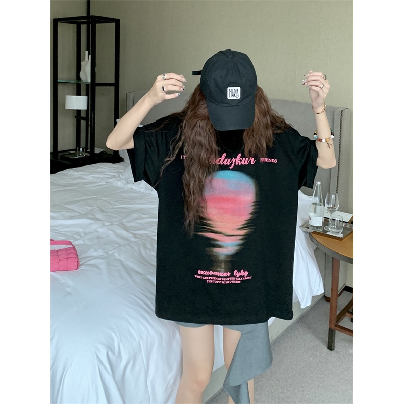 SUXI Áo Thun Tay Ngắn Cổ Tròn In Họa Tiết Đơn Giản Thời Trang Đường Phố