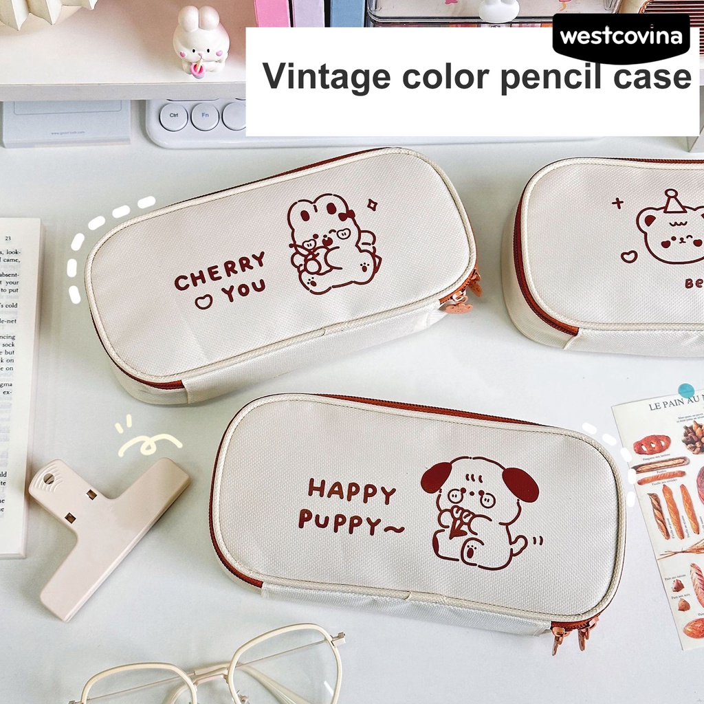[WSTN]✎Túi Đựng Bút Dạng Lưới In Họa Tiết Gấu Hoạt Hình Dễ Thương