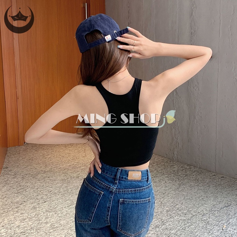 Áo Thể Thao Không Tay Cổ Tròn Màu Sắc Đơn Giản Cho Nữ