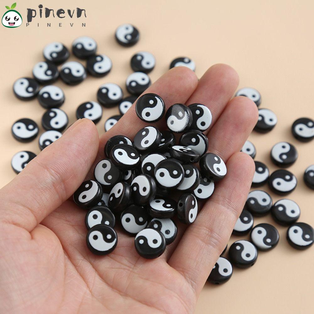 PINEVN Bộ 100 Hạt Xâu Chuỗi Màu Đen 10mm Dùng Làm Trang Sức DIY