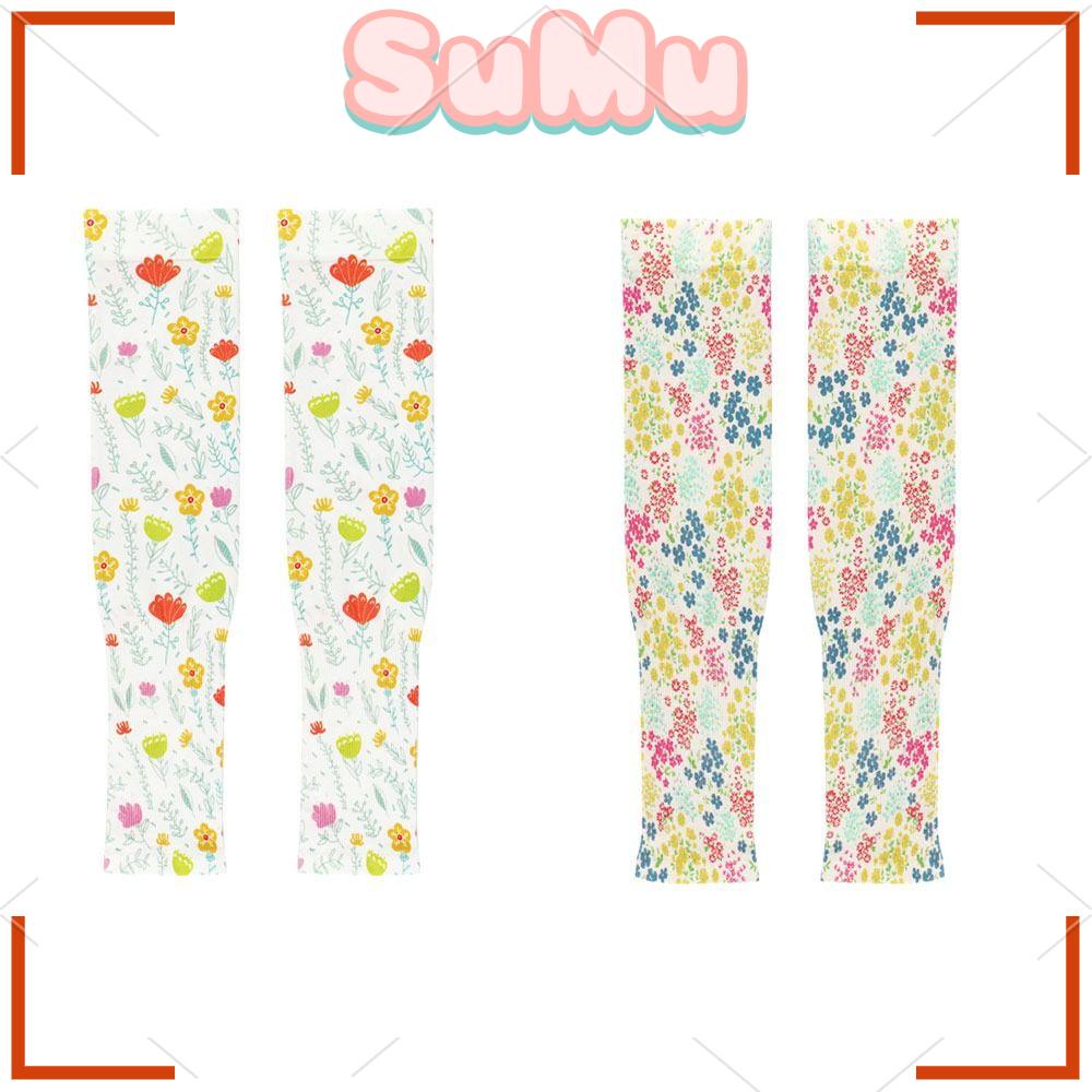 SUMU Set 2 Đôi Găng Tay Chống Nắng Bằng Lụa Lạnh Họa Tiết Hoa Cho Hoạt Động Ngoài Trời