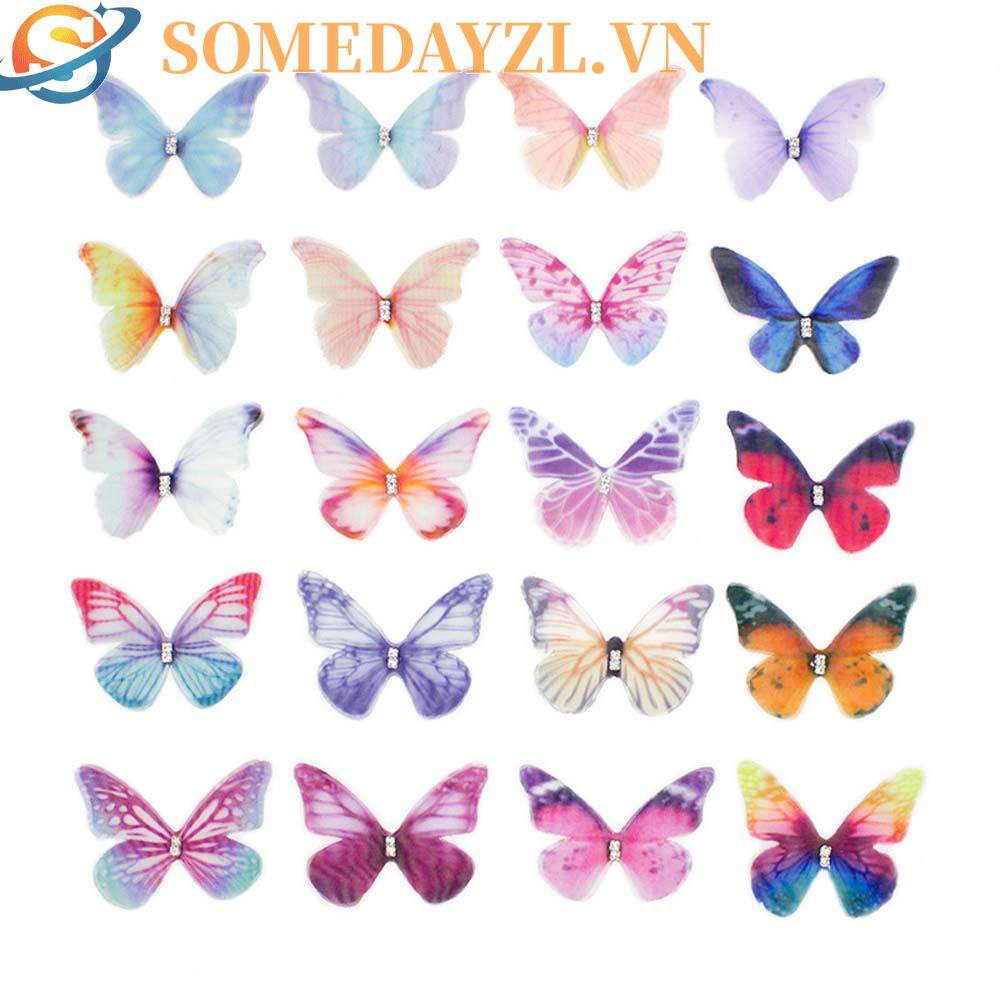SOMEDAYZL Phụ Kiện Trang Trí Tóc Hình Bướm 3D Bằng Vải Voan DIY