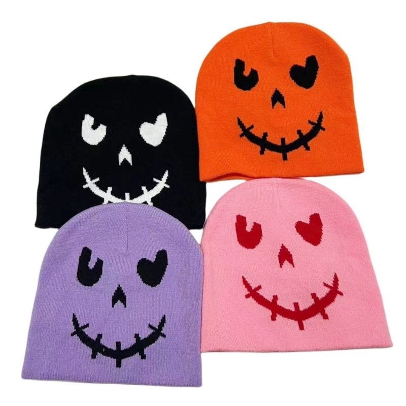 Mũ Đan Len Thủ Công Họa Tiết Biểu Tượng Cảm Xúc Chống Gió Ngoài Trời Cho Nữ