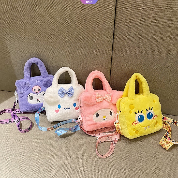 Túi Đeo Chéo Vai Mềm Nhỏ Hình Vuông Họa Tiết Hoạt Hình Sanrio Cinnamoroll My Melody Kuromi Hello Kitty SpongeBob Pom Pom Purin Đáng Yêu [RAIN]