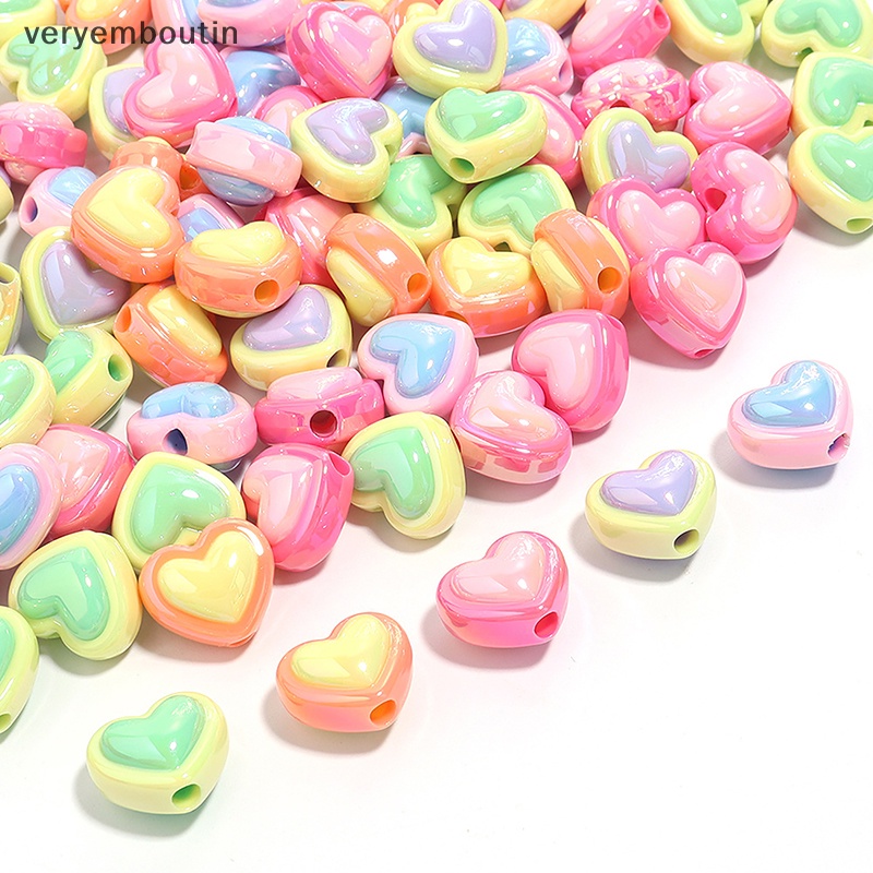 Set 10 Hạt Xỏ Lỗ Hình Trái Tim Nhiều Màu Sắc Làm Trang Sức / Điện Thoại / Vòng Tay Diy