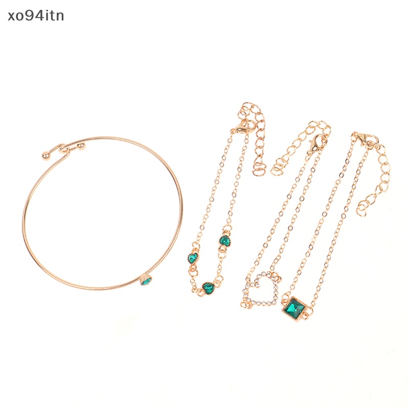 Bộ 4 Vòng Tay Đính Đá Màu Xanh Lá Thời Trang Cho Nữ