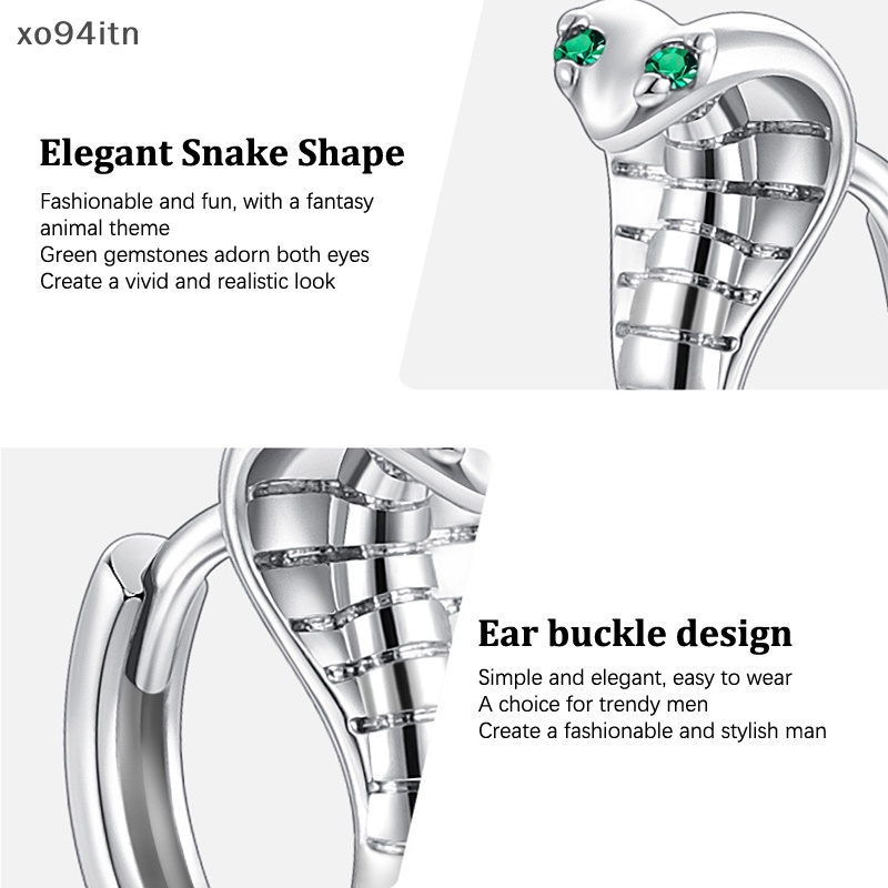 Bông Tai Dạng Vòng Hình Rắn Đính Đá Zircon Mắt Xanh Lá Bằng Đồng Thời Trang Cá Tính Phong Cách Hip Hop Punk Gothic Cho Nam Và Nữ