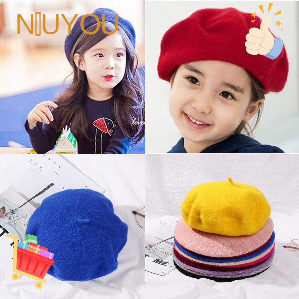 NIUYOU Nón Beret Len Màu Sắc Dễ Thương Xinh Xắn Cao Cấp