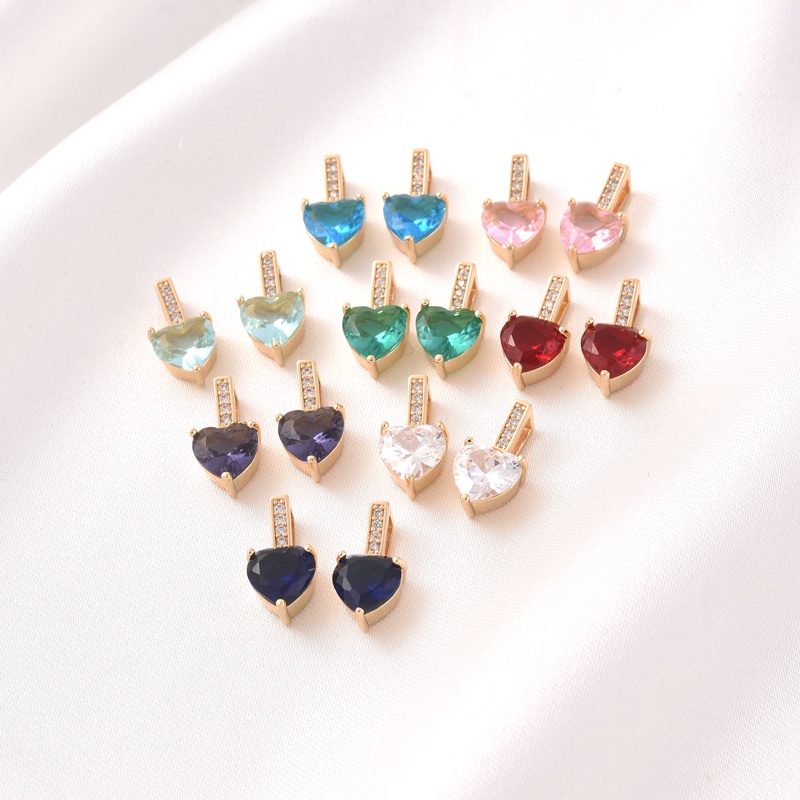 Mặt Dây Chuyền Hình Trái Tim Nhiều Màu Đính Đá Zircon 14K