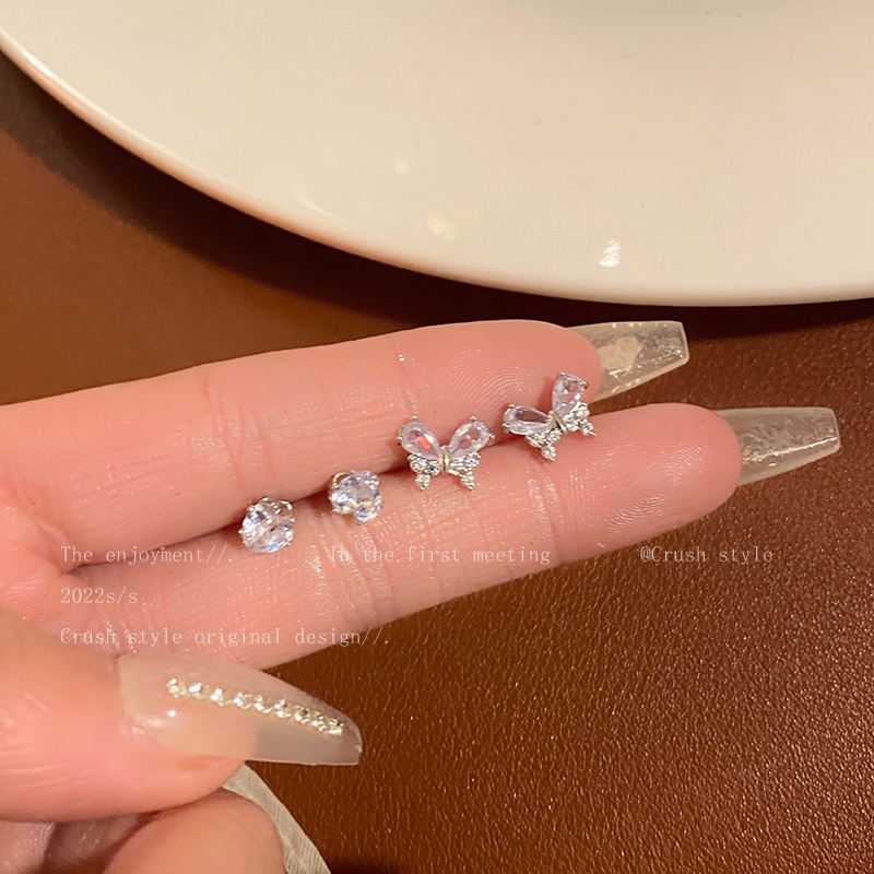 Set 4 Khuyên Tai Hình Bướm / Trái Tim Đính Đá Zircon Màu Vàng / Bạc Dành Cho Nữ