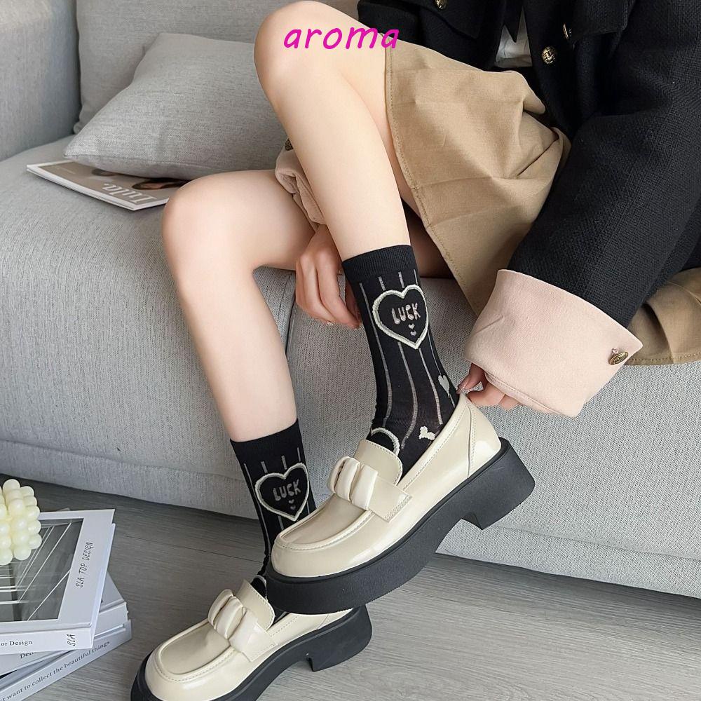 AROMA Vớ Lưới Màu Trơn Họa Tiết Hoa / Trái Tim Phong Cách Nhật Bản Thời Trang Cho Nữ