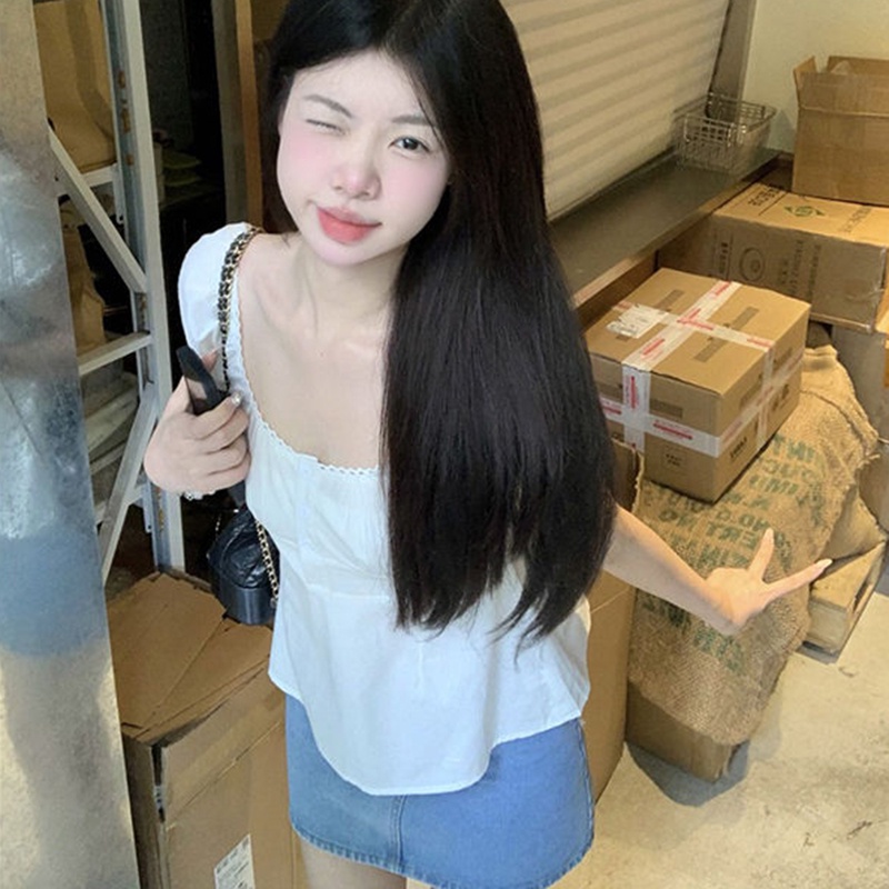 Áo Kiểu Tay Phồng Ngắn Eo Ôm Thời Trang Thanh Lịch Dành Cho Nữ