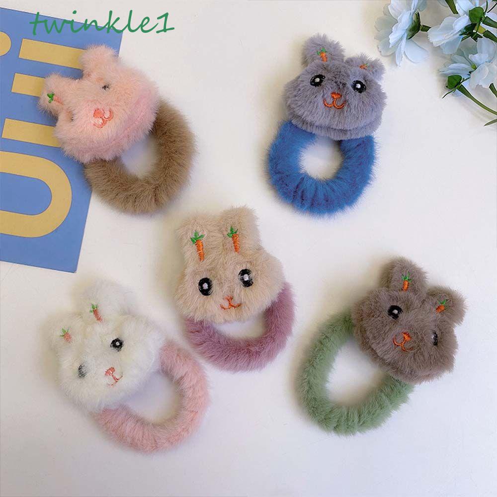 TWINKLE Dây Cột Tóc Co Giãn Hình Thỏ Bông Mềm Mại Cho Nữ