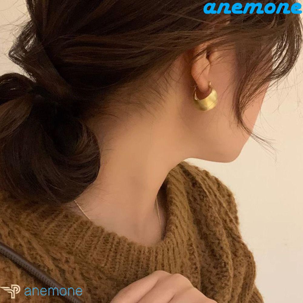 ANEMONE Bông Tai Mặt Nhám Hình Quả Bóng Kim Loại Chải Kiểu Hàn Quốc Thời Trang Cho Nữ