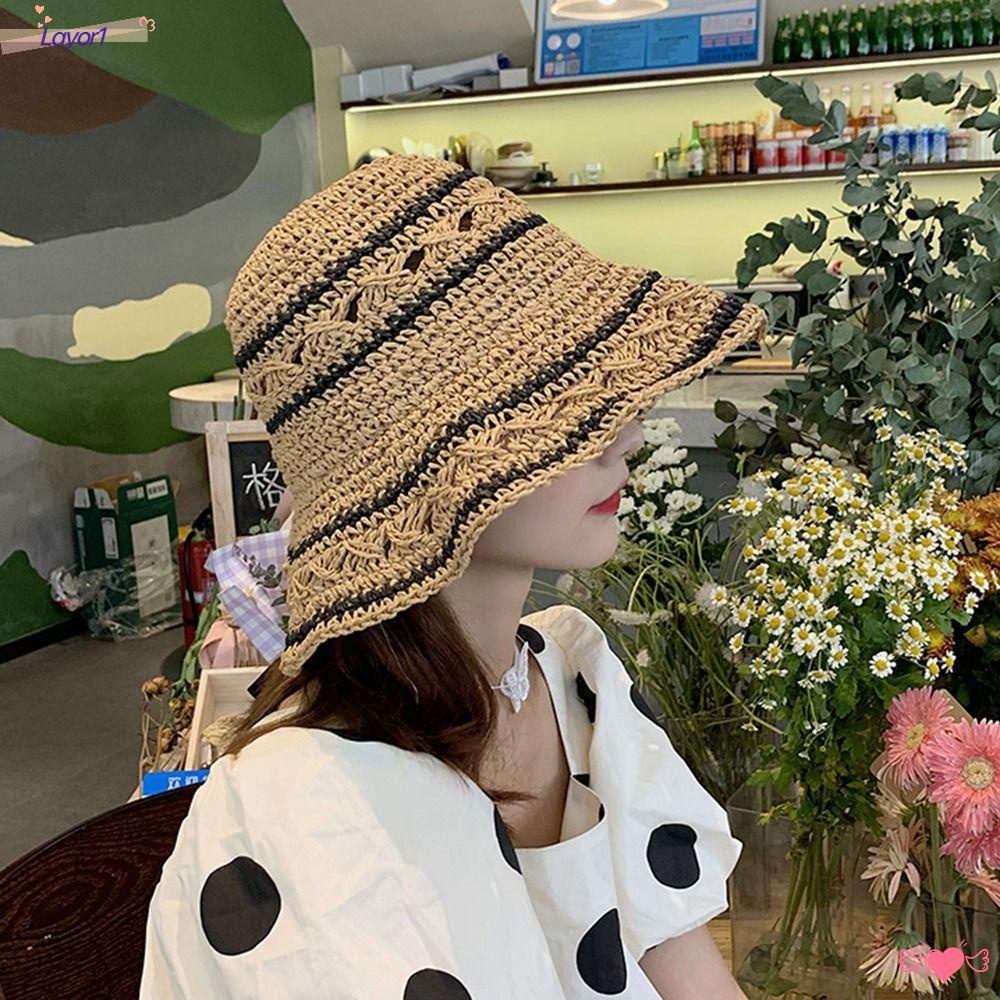 LAYOR1 Mũ Cói Đi Biển Chống Nắng / Tia UV Phong Cách Hawaii Hàn Quốc Cho Nam Và Nữ