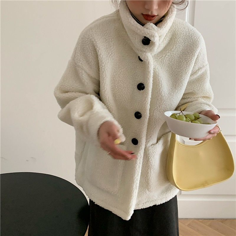 Áo Khoác Lông Tay Dài Dáng Rộng Thời Trang Thu Đông Cho Nữ