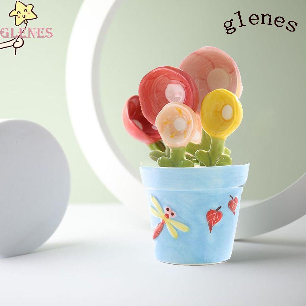GLENES Muỗng Đong Bằng Sứ Hình Bông Hoa Xinh Xắn