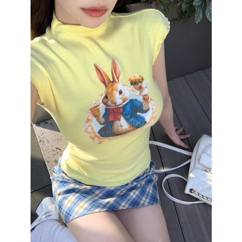 Áo Thun Sát Nách Dáng Ôm In Hoạt Hình Thỏ Dễ Thương