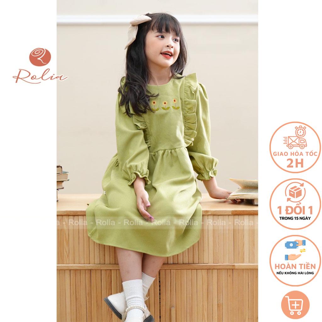 Váy bé gái thêu hoa Princess Dress ROLIA chất nhung mềm dày dặn dài tay mùa thu VT120