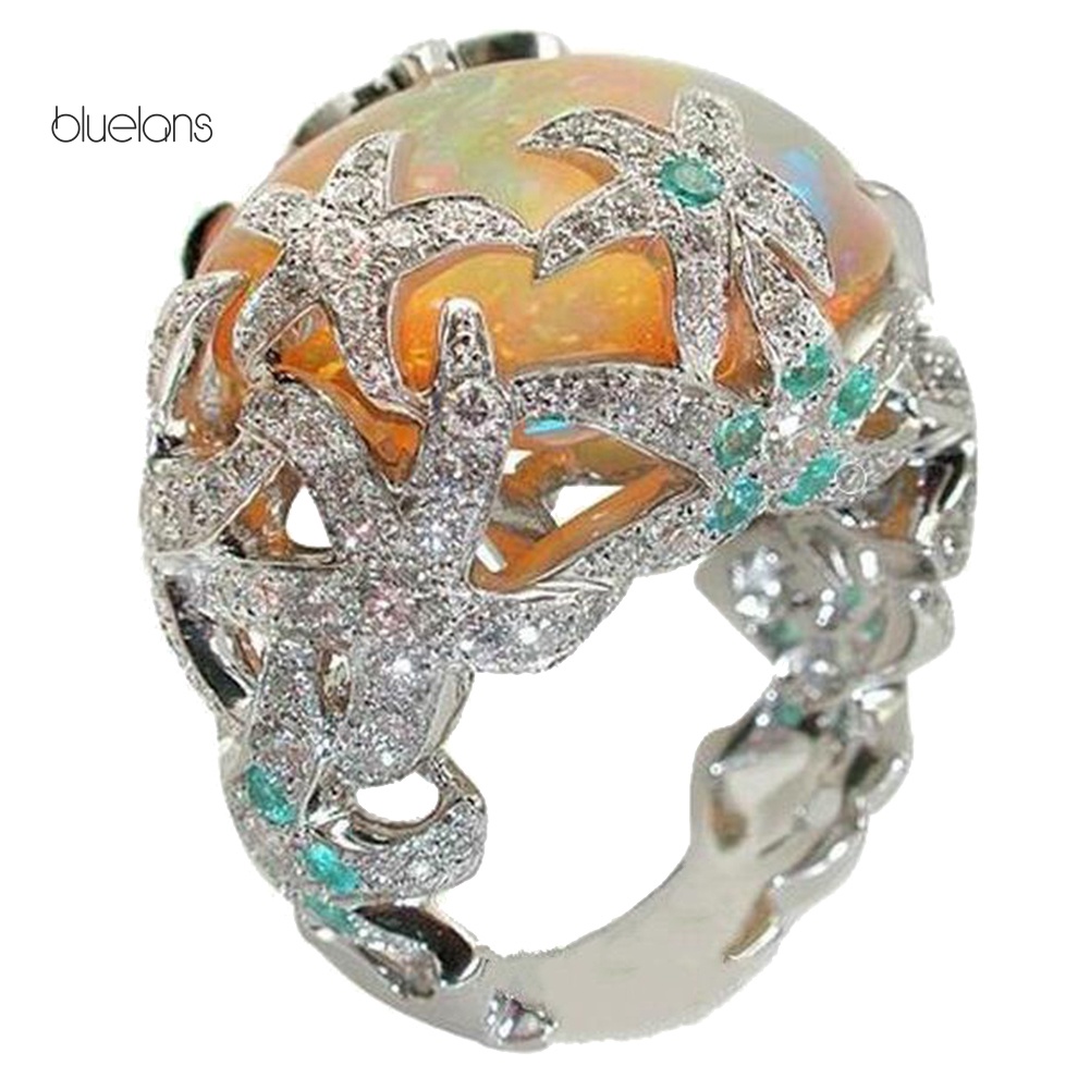 Nhẫn Hình Sao Biển Đính Đá Opal Nhân Tạo Thời Trang