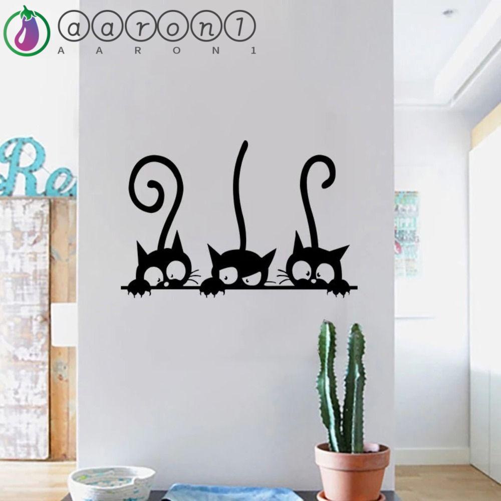 AARON1 Miếng Dán Tường Trang Trí Hình Mèo Hoạt Hình 3D Thân Thiện Với Môi Trường