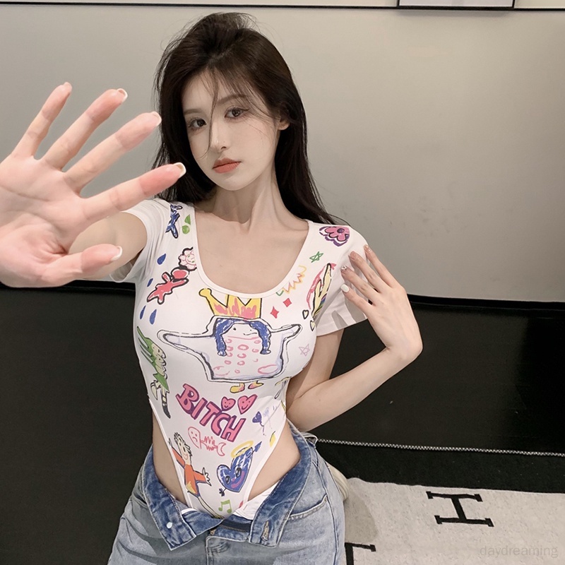 Áo liền quần Cổ Vuông Họa Tiết Bánh Sữa Y2K Dễ Thương Cho Nữ