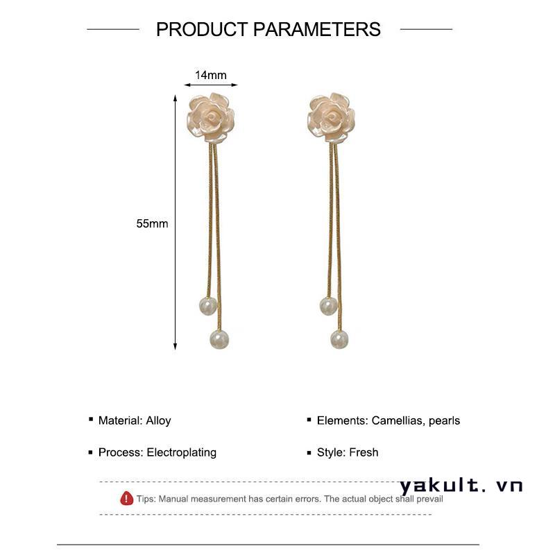 🎀 yakult 🎀Hoa Tai Dáng Dài Hình Hoa Trà Đính Ngọc Trai Phối Tua Rua Phong Cách Cổ Điển