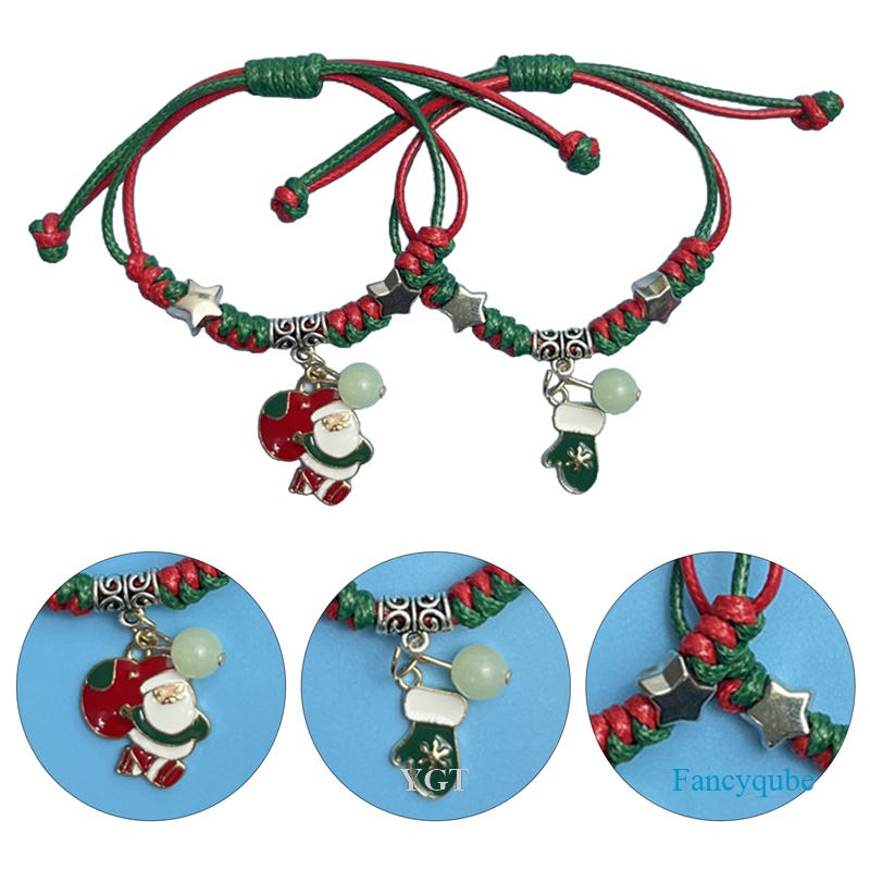 Ygt Set 2 Vòng Tay Mặt Dây Hình Ông Già Noel / Bông Tuyết / Mặt Trăng Phát Sáng Dành Cho Thanh Thiếu Niên