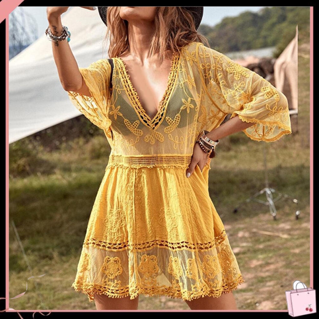 {Soltweter} Đồ Bơi Bikini Che Phủ Toàn Thân Phối Ren Rỗng Nhìn Thấy Che Nắng Đi Biển Mùa Hè