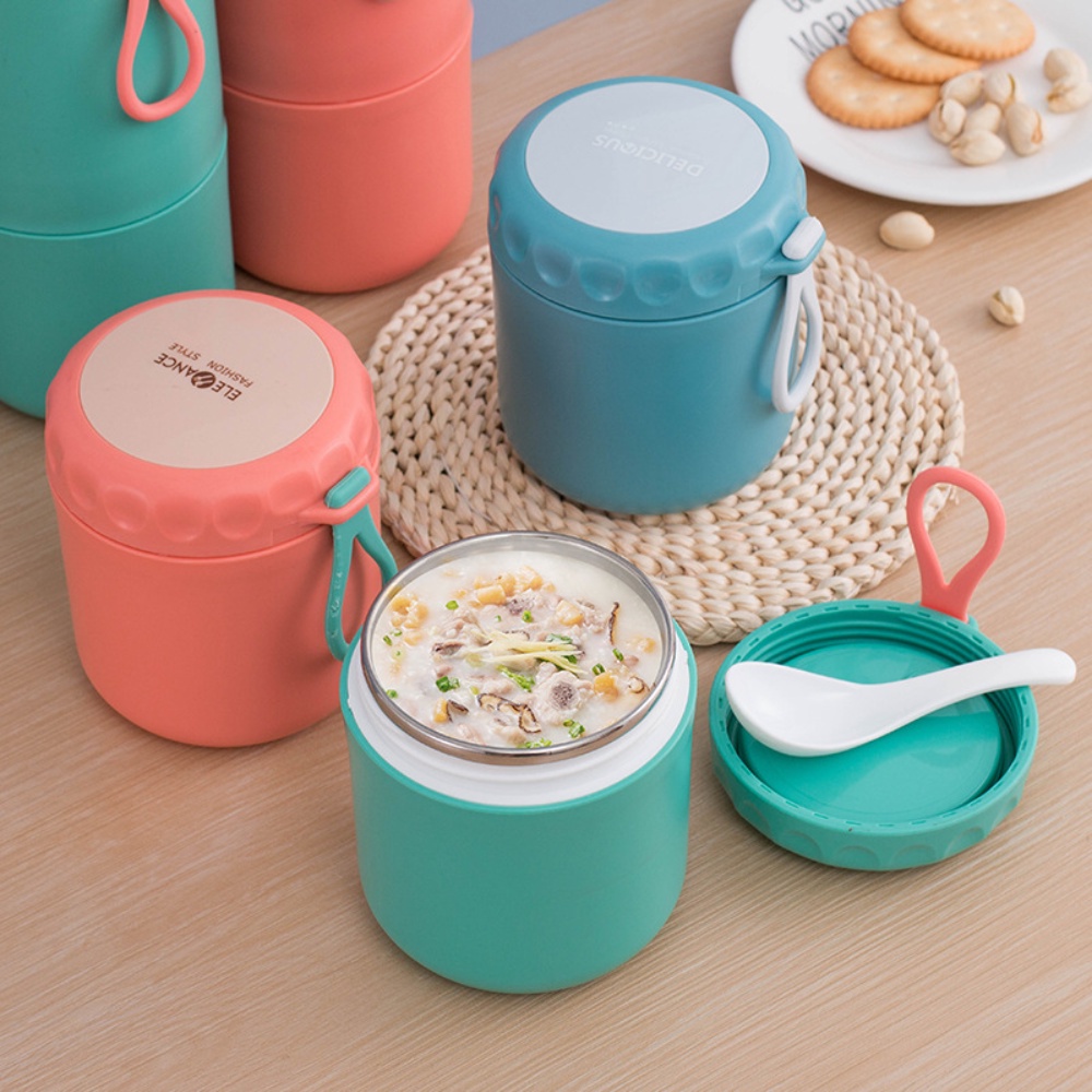 Cốc Súp Cách Nhiệt Bằng Nhựa Và Thép Không Gỉ Có Nắp Đậy Để Nấu Ăn Trong Lò Vi Sóng