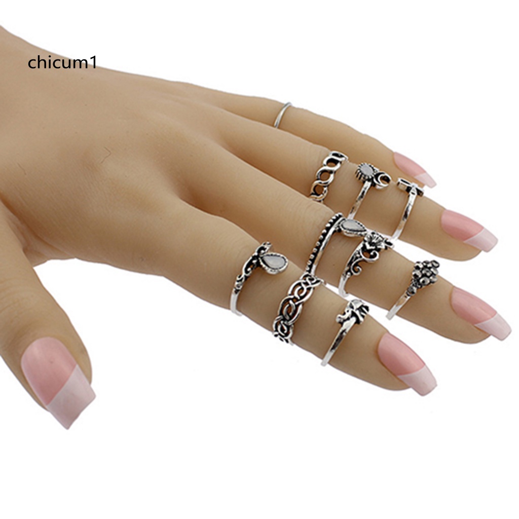 Set 10 Nhẫn Đeo Khớp Ngón Tay Phong Cách Vintage Cho Nữ