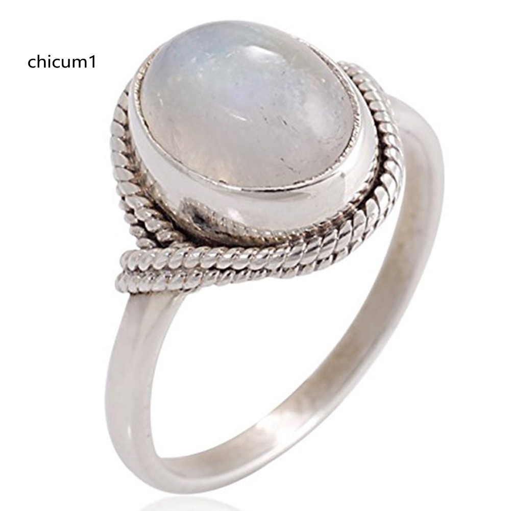 Nhẫn Đính Hôn Đính Đá Nhân Tạo Hình Oval Phong Cách Vintage Dành Cho Nữ