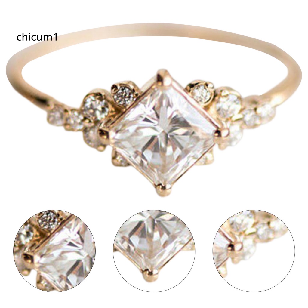 Nhẫn Cưới Mặt Vuông Đính Đá Zircon Thanh Lịch Cho Nữ