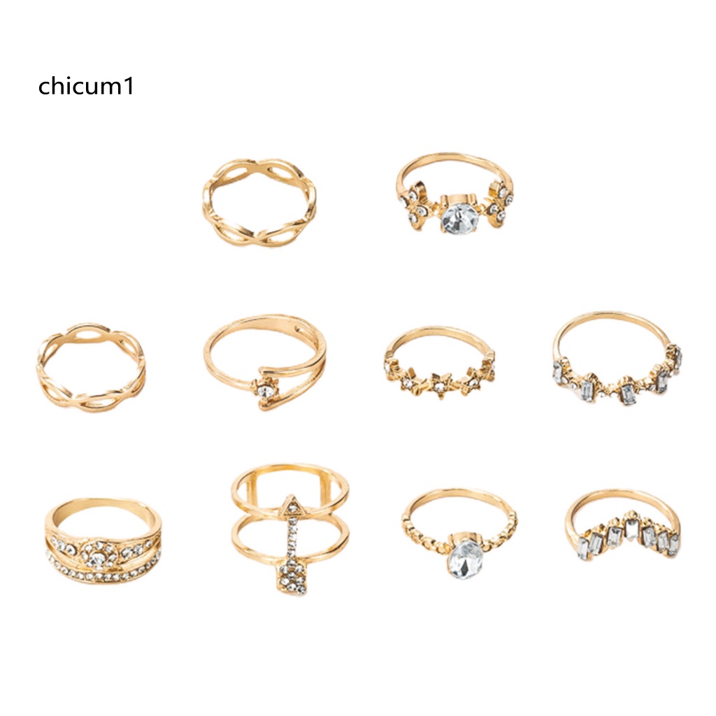 Set 10 Nhẫn Đính Đá Phong Cách Bohemian