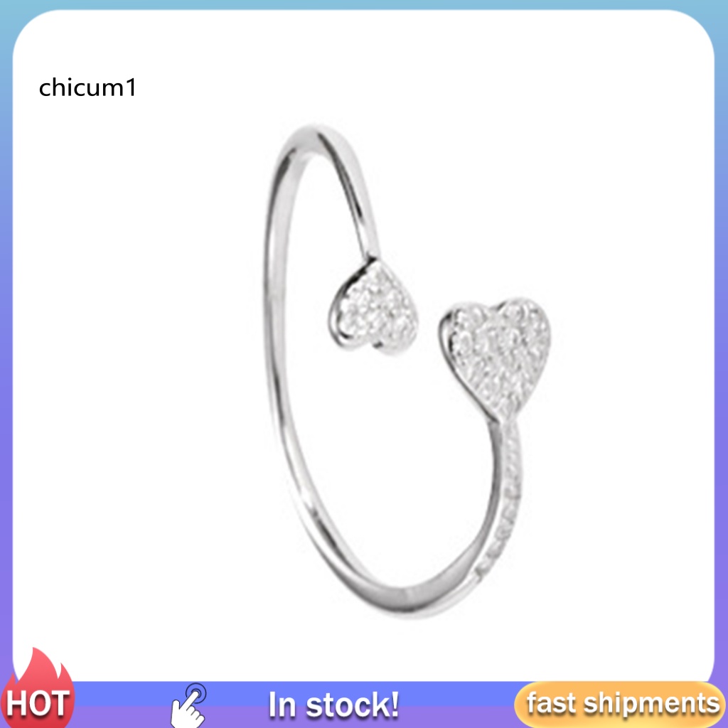 Nhẫn Hở Hình Trái Tim Đính Đá Zircon Có Thể Điều Chỉnh Kích Thước