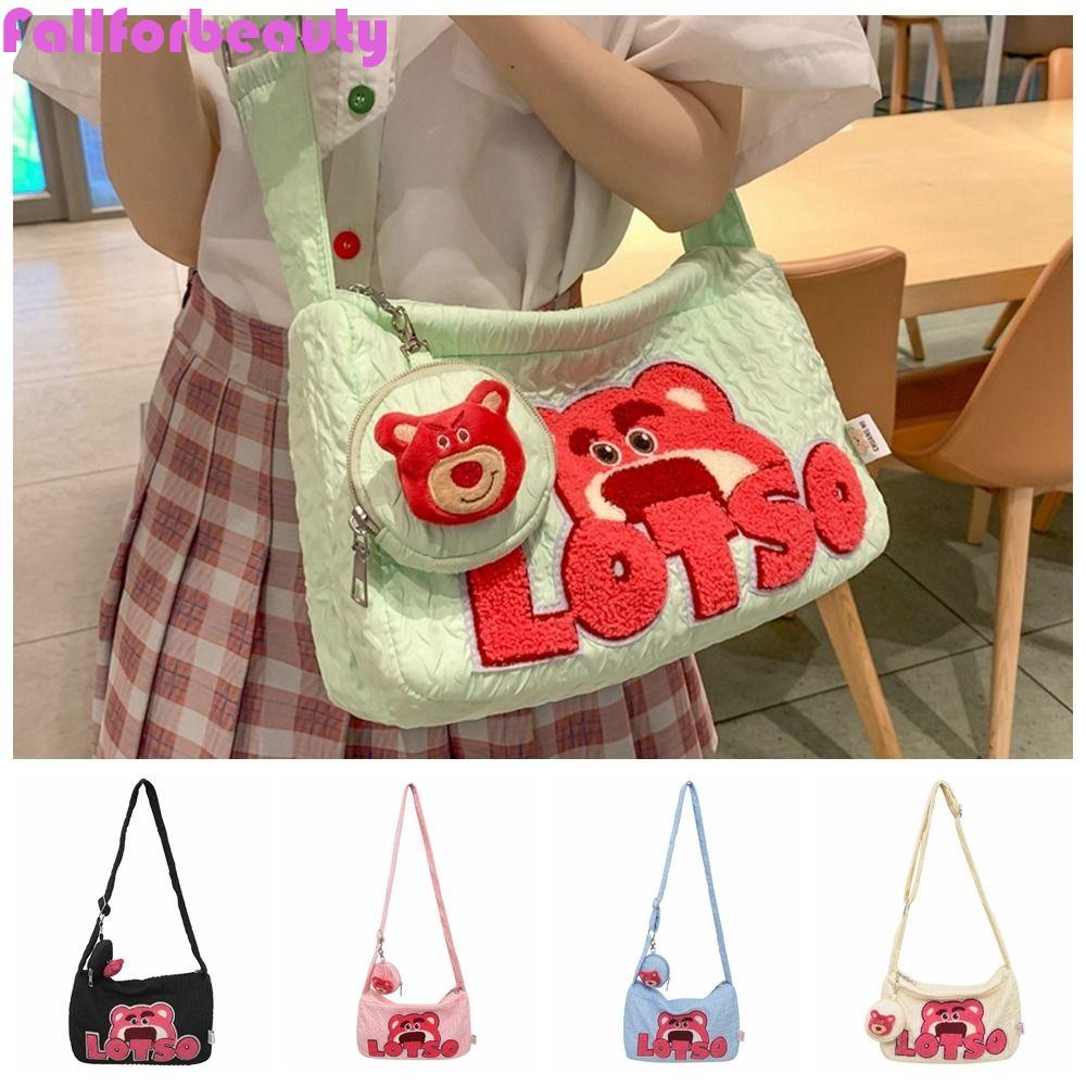 FALLFORBEAUTY Túi Đeo Chéo Vai Hình Gấu Dâu Tây Dễ Thương Dành Cho Nữ