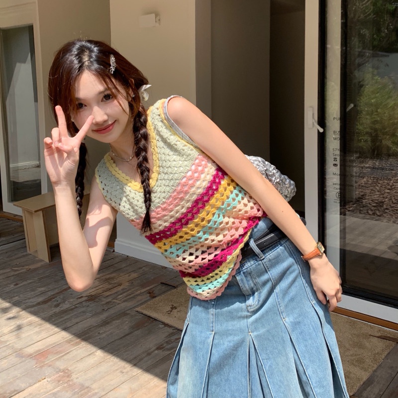 Áo Dệt Kim Không Tay Nhiều Màu Sắc Gợi Cảm Cho Nữ