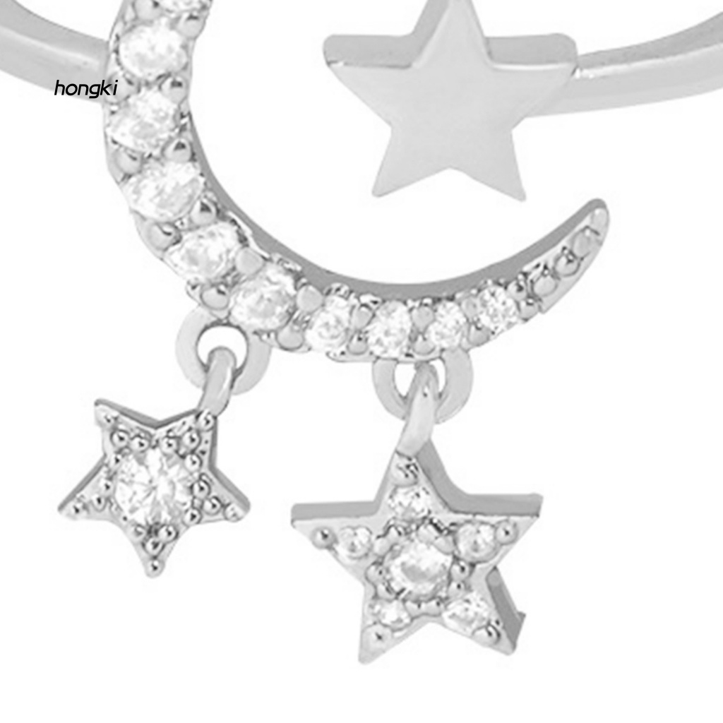 Nhẫn Hở HìNh MặT Trăng Và Ngôi Sao ĐíNh Kim Cương Giả ThờI Trang Cho Nữ