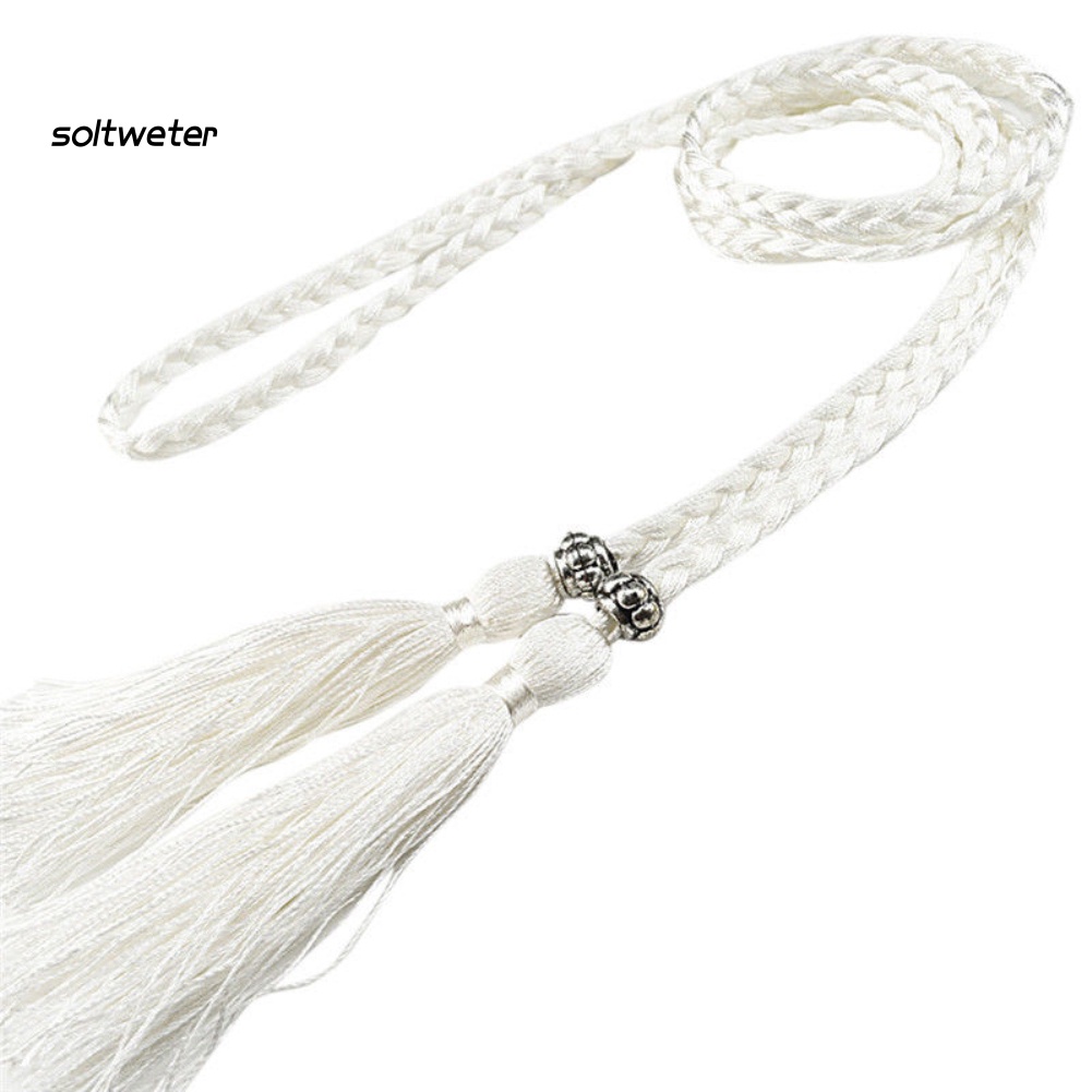 Thắt Lưng Bện Dây Mỏng Phối Tua Rua Thời Trang Cho Nữ