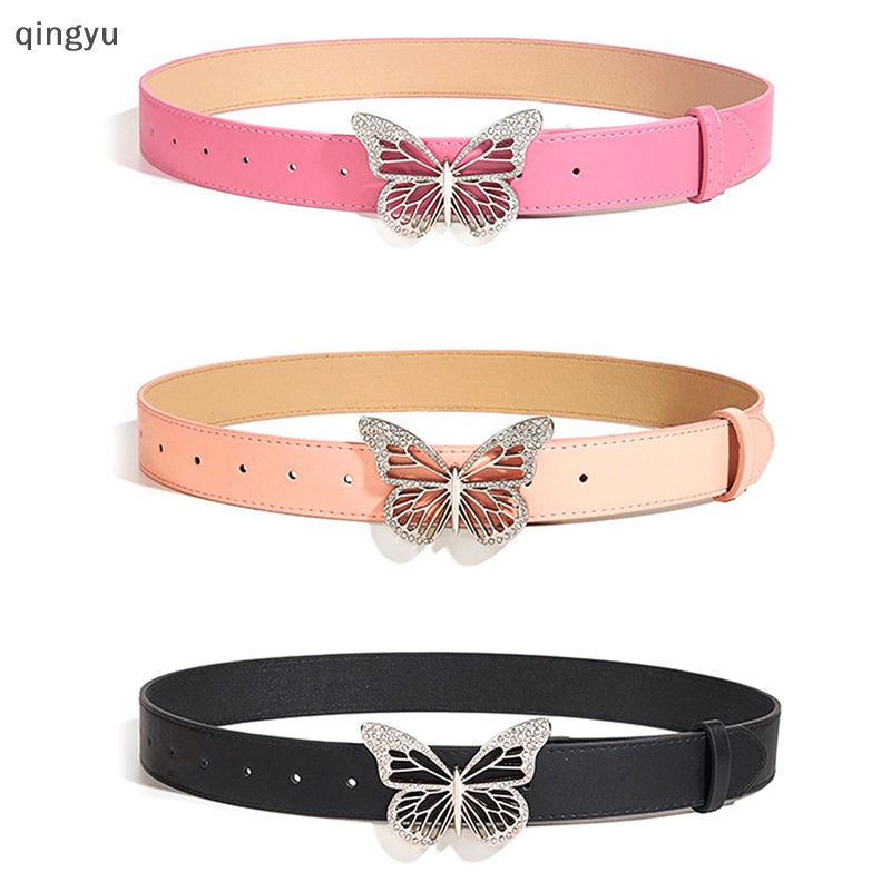 Thắt Lưng Da Pu Khóa Hình Bướm Đính Đá Độc Đáo Thời Trang Cho Nữ