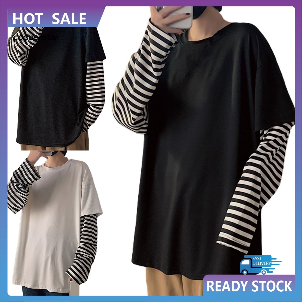 Áo Thun Cổ Tròn Giả Hai Lớp Họa Tiết Kẻ Sọc Thời Trang Mùa Thu Cho Nam