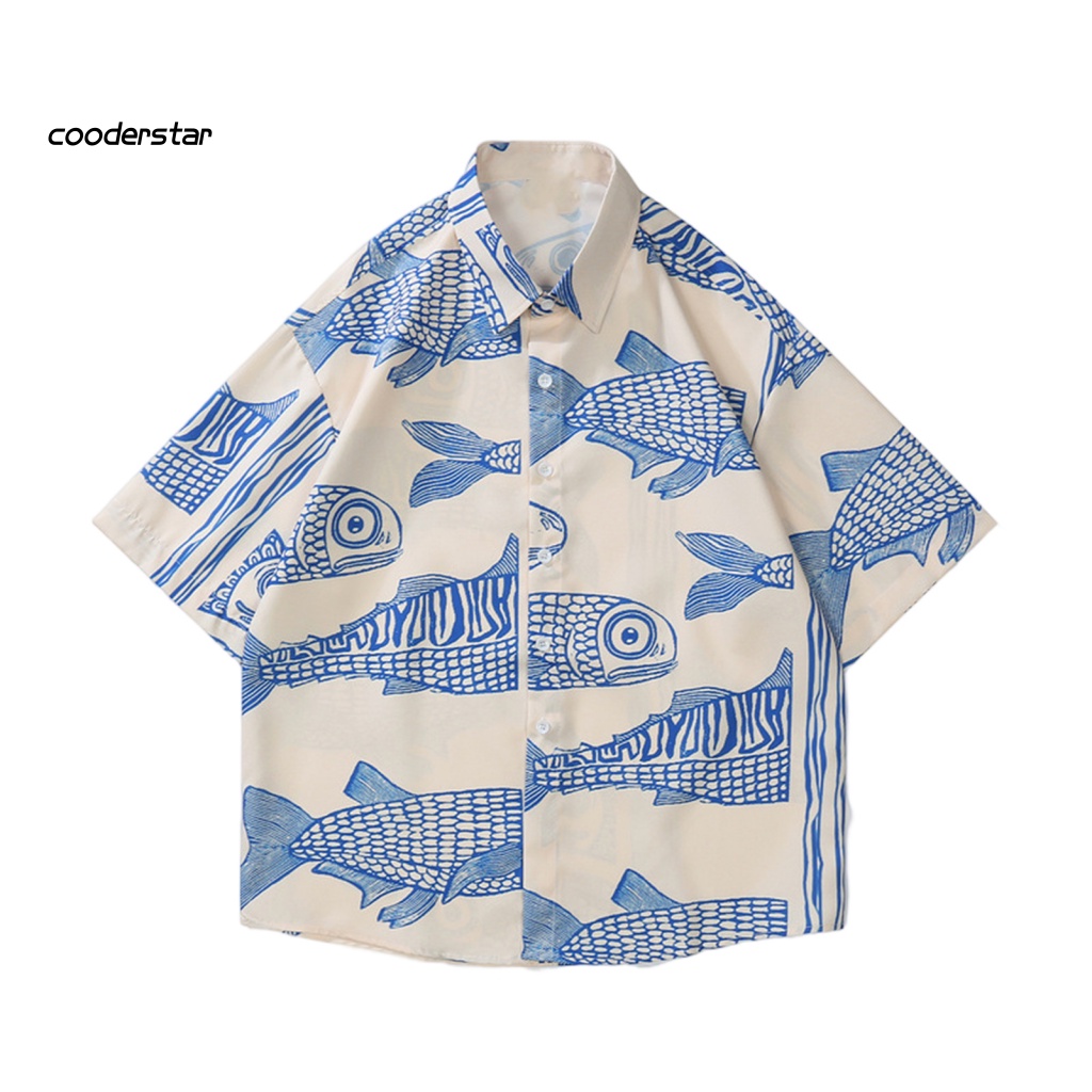 Áo Sơ Mi Tay Ngắn Cổ Bẻ In Họa Tiết Cá 3D Plus Size Thời Trang Đường Phố Cho Nam