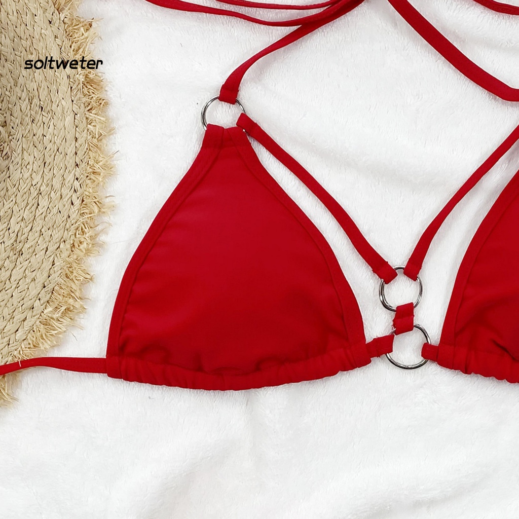 Bộ Đồ Bơi 2 Mảnh Có Vòng Kim Loại Màu Sắc Tinh Khiết Tùy Chỉnh Thời Trang Cho Nữ