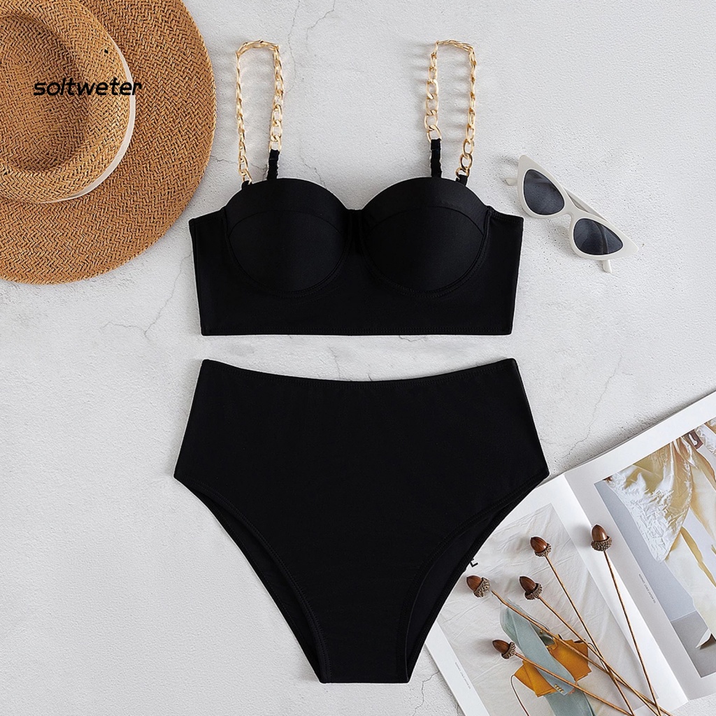 2 Bộ Bikini Hai Mảnh Màu Đen Có Dây Kim Loại Gợi Cảm