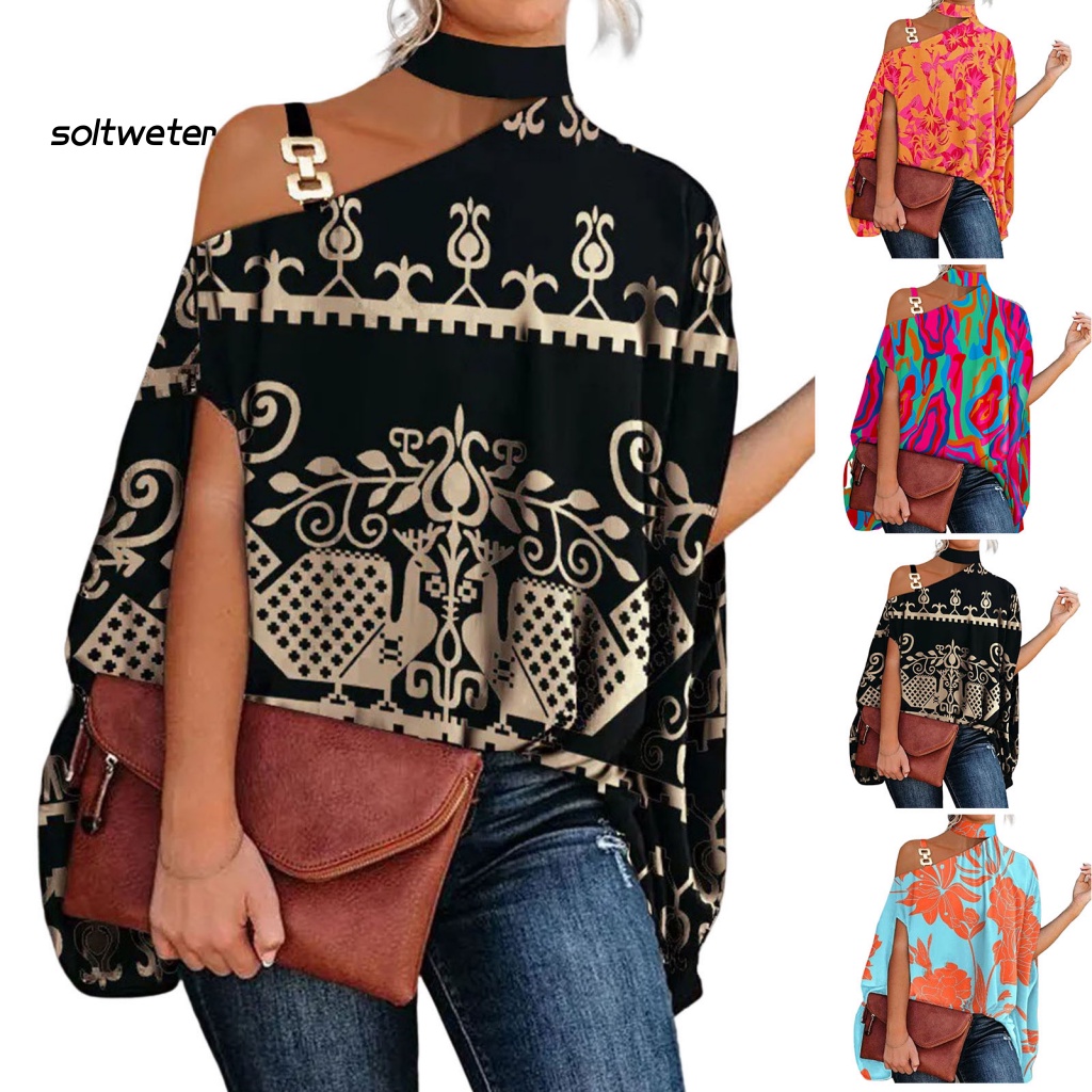 Áo Thun Lệch Vai Dáng Rộng Thời Trang Mùa Thu Cho Nữ